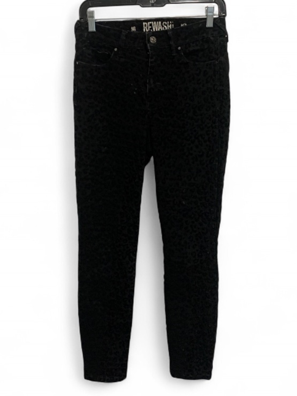 Rewash Black Velvet Leopard-Print Skinny Jeans